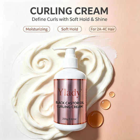 Ylady Black Castor Oil Curling Cream 250g, Defining Curl Cream for 2A‑4C Textured Hair