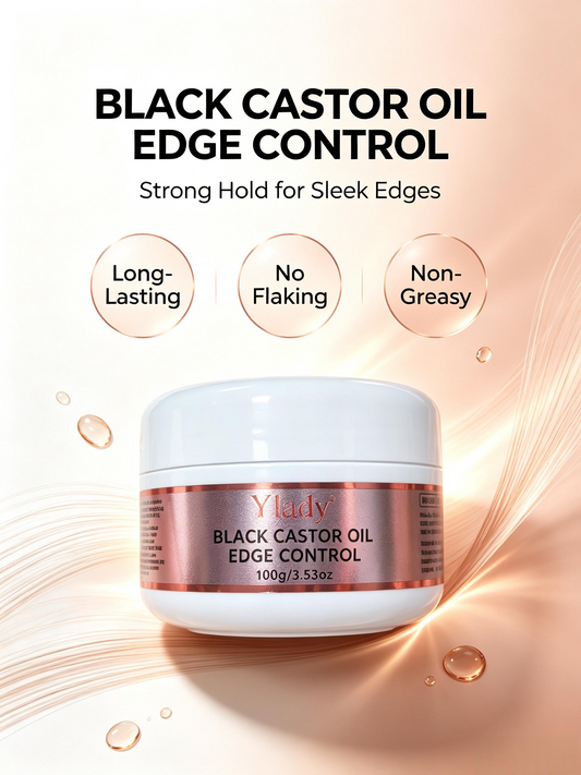 Ylady Black Castor Oil Edge Control, Strong Hold Edge Gel for 2A‑4C Curly Hair, Non‑Flaking Hair Edge Styling Cream 100g