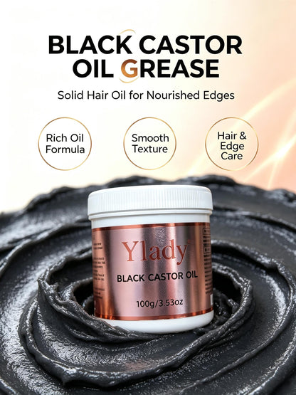 Ylady Black Castor Oil Grease 100g, Solid Hair Oil for Scalp & Edges, Nourish Dry Curly Hair