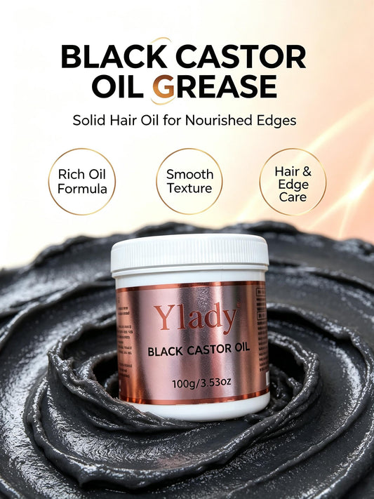 Ylady Black Castor Oil Grease 100g, Solid Hair Oil for Scalp & Edges, Nourish Dry Curly Hair