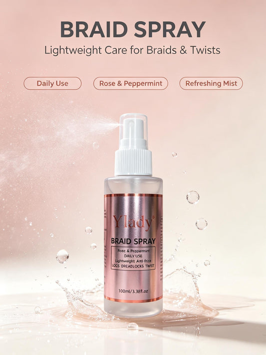 Ylady Braid Spray 100ml Rose & Peppermint, Lightweight Anti‑Frizz Spray for Locs, Dreadlocks & Twist Hairstyles